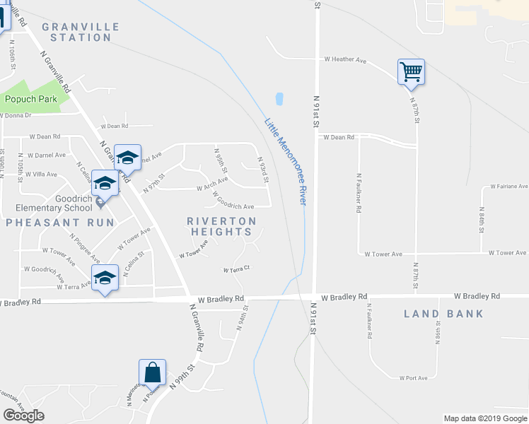 map of restaurants, bars, coffee shops, grocery stores, and more near 9317 West Goodrich Avenue in Milwaukee