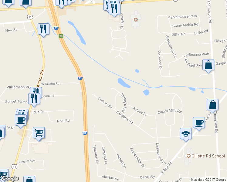 map of restaurants, bars, coffee shops, grocery stores, and more near 8183 Trolley's End in Cicero