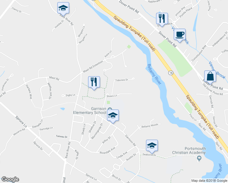 map of restaurants, bars, coffee shops, grocery stores, and more near 29 Tideview Drive in Dover