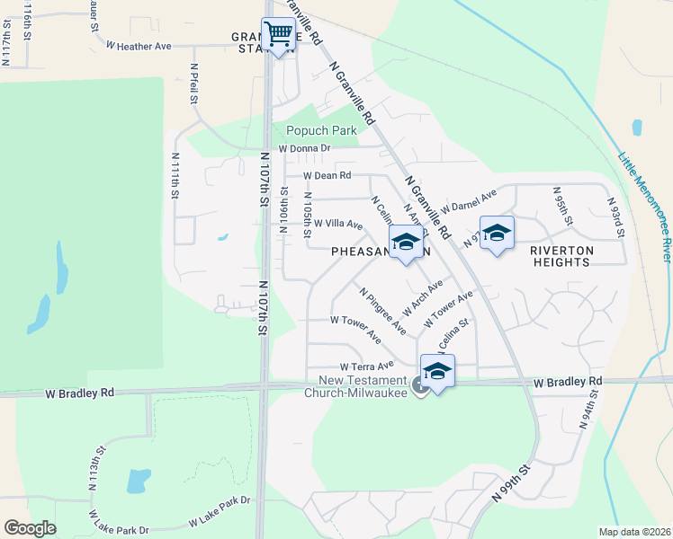 map of restaurants, bars, coffee shops, grocery stores, and more near 10421 West Sylvia Street in Milwaukee