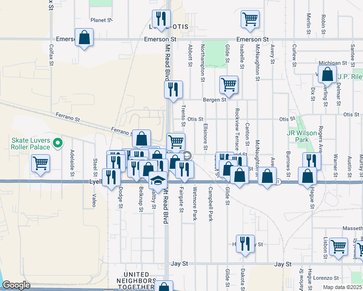 map of restaurants, bars, coffee shops, grocery stores, and more near 13 Trento Street in Rochester