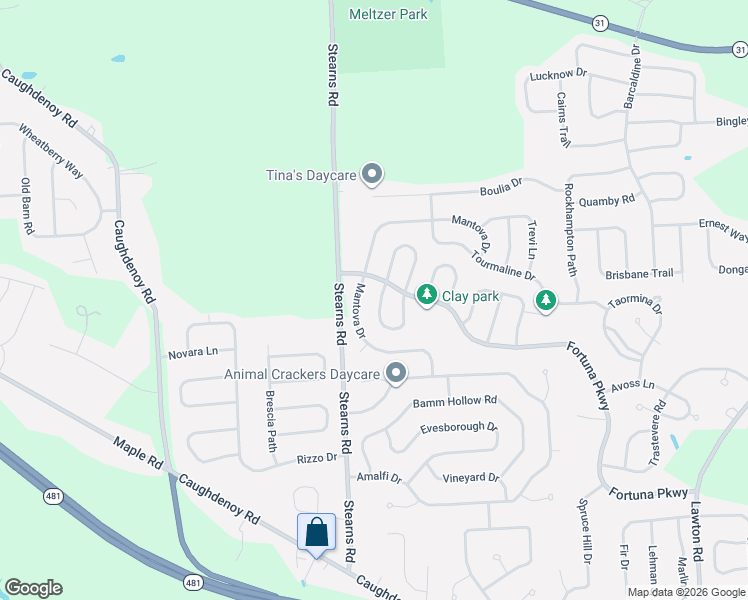 map of restaurants, bars, coffee shops, grocery stores, and more near 8207 Lucchesi Drive in Clay