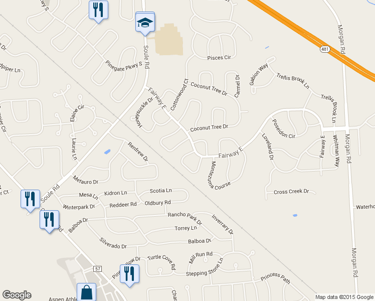 map of restaurants, bars, coffee shops, grocery stores, and more near 4225 Mayfair Circle in Liverpool