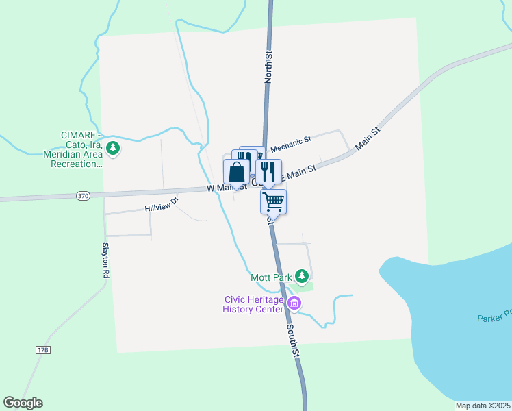 map of restaurants, bars, coffee shops, grocery stores, and more near 2522 W Main St in Cato