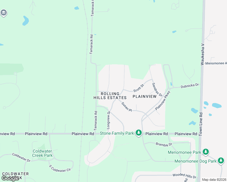 map of restaurants, bars, coffee shops, grocery stores, and more near N82W22634 Susan Place in Sussex
