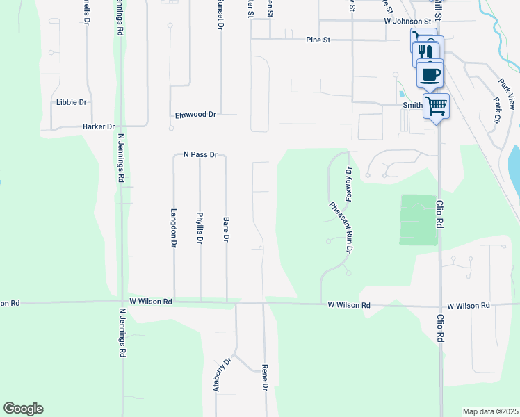 map of restaurants, bars, coffee shops, grocery stores, and more near 11130 West Glen in Clio