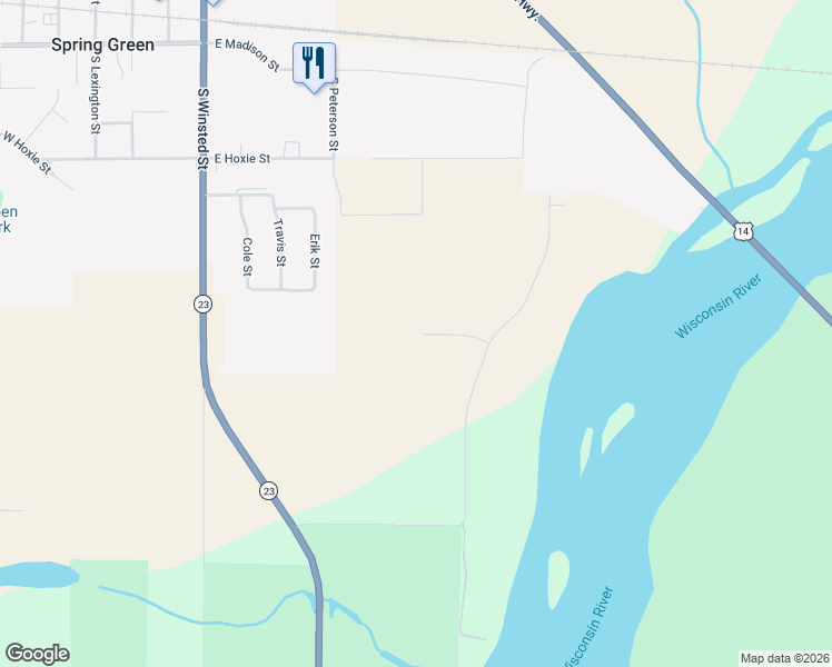 map of restaurants, bars, coffee shops, grocery stores, and more near E5301 Highbanks Lane in Spring Green
