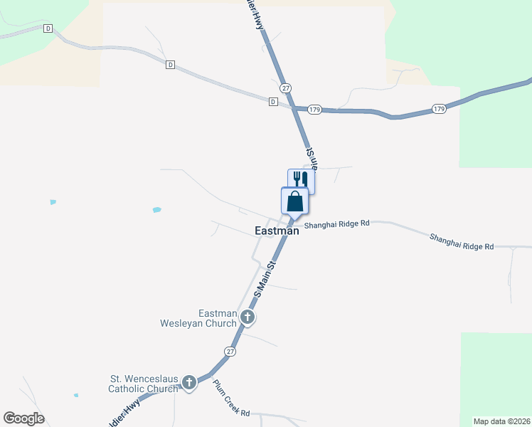 map of restaurants, bars, coffee shops, grocery stores, and more near 109 Sheridon Road in Eastman