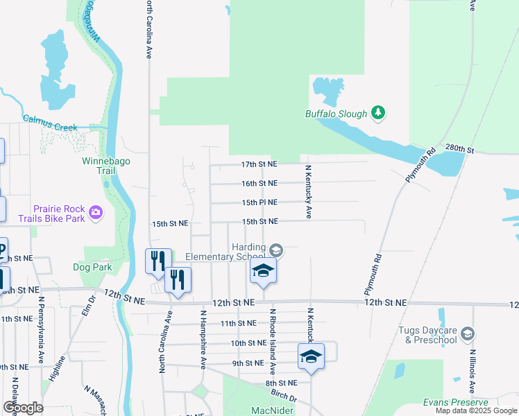 map of restaurants, bars, coffee shops, grocery stores, and more near 1520 N Rhode Island Ave in Mason City