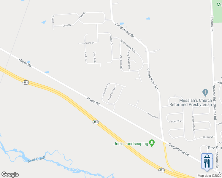 map of restaurants, bars, coffee shops, grocery stores, and more near 8184 Shadbush Lane in Clay