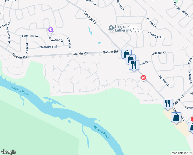 map of restaurants, bars, coffee shops, grocery stores, and more near 2900 Banbury Court in Liverpool