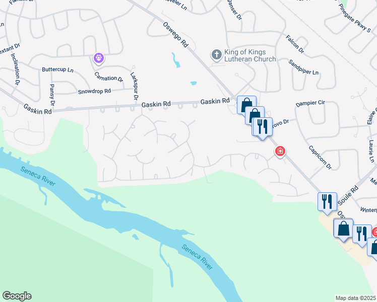 map of restaurants, bars, coffee shops, grocery stores, and more near 2900 Banbury Court in Liverpool