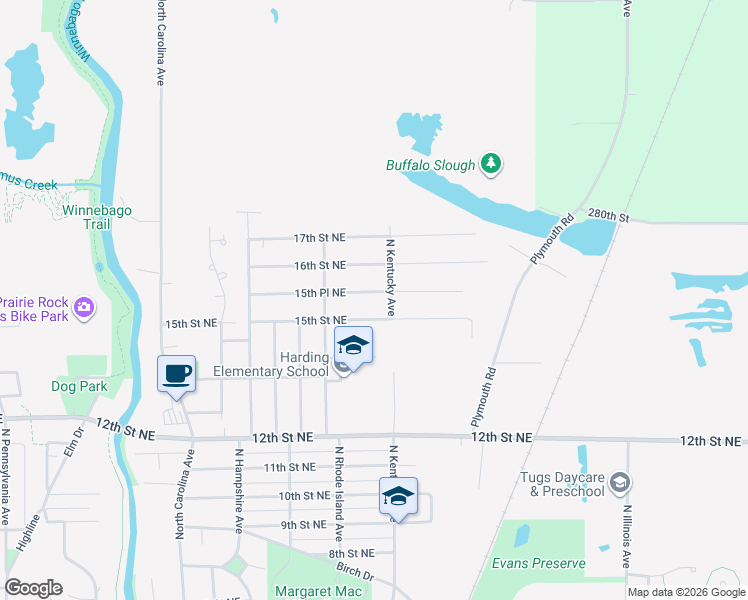 map of restaurants, bars, coffee shops, grocery stores, and more near North Kentucky Avenue in Mason City