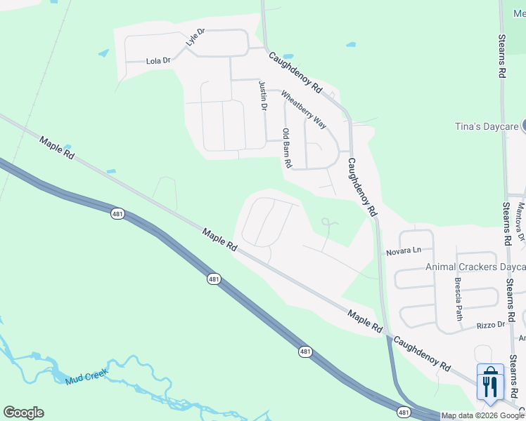 map of restaurants, bars, coffee shops, grocery stores, and more near 8184 Shadbush Lane in Clay