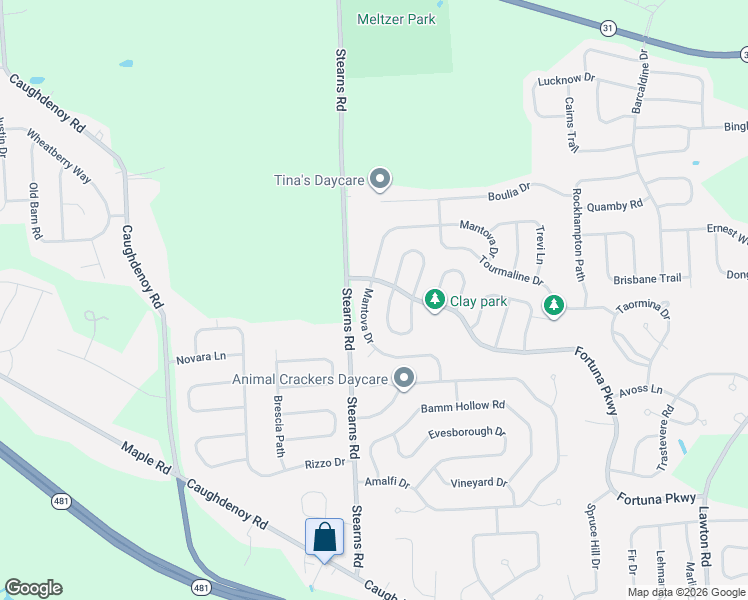 map of restaurants, bars, coffee shops, grocery stores, and more near 8207 Lucchesi Drive in Clay