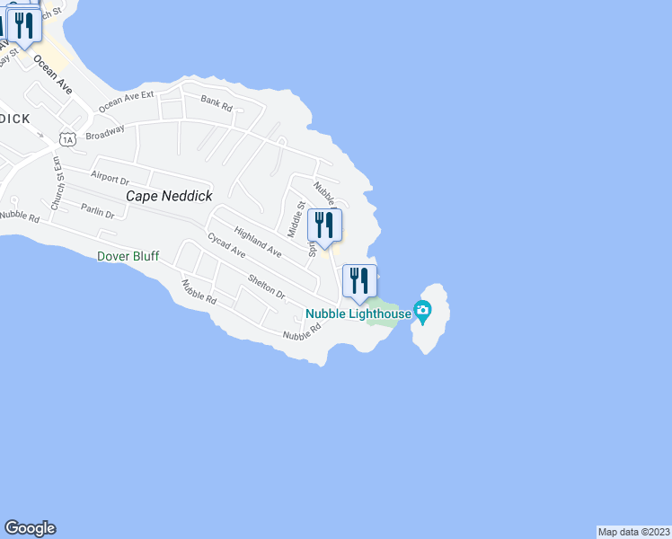 map of restaurants, bars, coffee shops, grocery stores, and more near 209 Nubble Road in York
