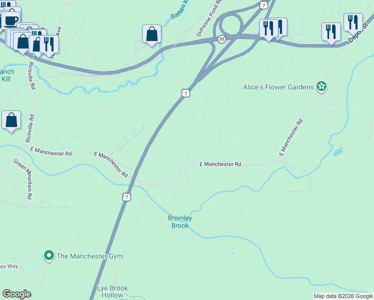 map of restaurants, bars, coffee shops, grocery stores, and more near 30 Applewood Lane in Manchester