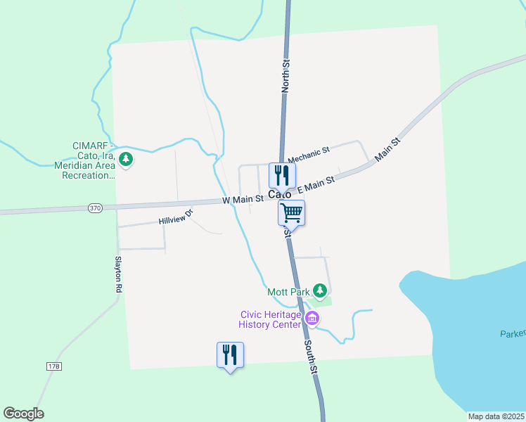 map of restaurants, bars, coffee shops, grocery stores, and more near 2522 West Main Street in Cato