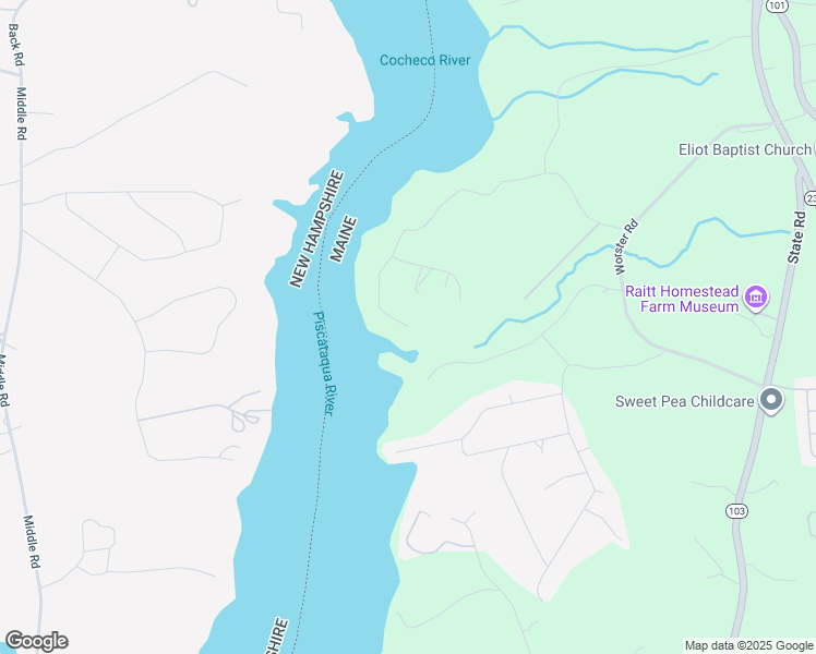 map of restaurants, bars, coffee shops, grocery stores, and more near 67 Houde Road in Eliot