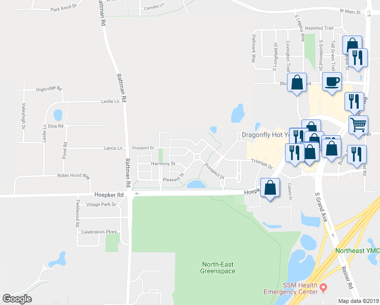 map of restaurants, bars, coffee shops, grocery stores, and more near 3105 Prospect Drive in Sun Prairie