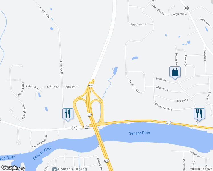 map of restaurants, bars, coffee shops, grocery stores, and more near 2125 West Genesee Road in Baldwinsville