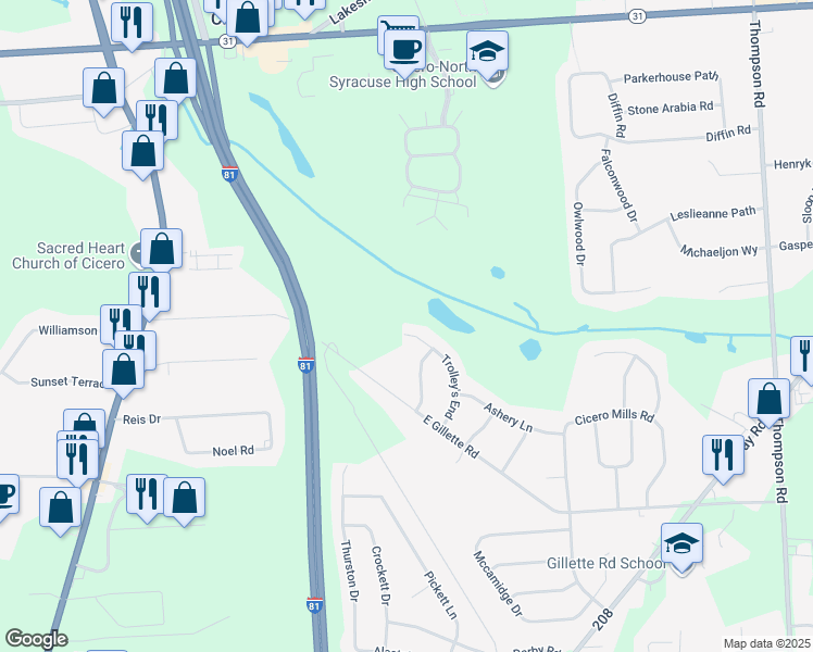 map of restaurants, bars, coffee shops, grocery stores, and more near 8190 Trolley's End in Cicero