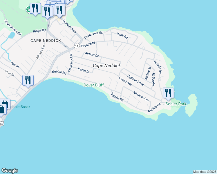 map of restaurants, bars, coffee shops, grocery stores, and more near 91 Nubble Road in York