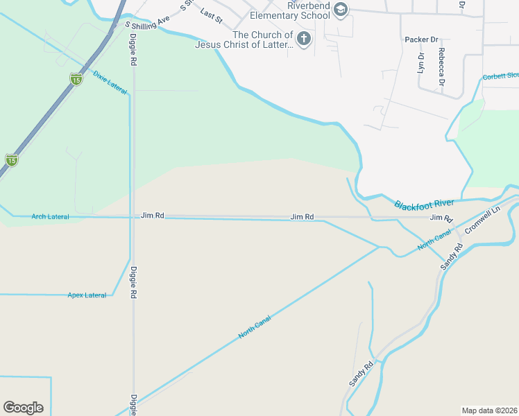 map of restaurants, bars, coffee shops, grocery stores, and more near Jim Road in Blackfoot