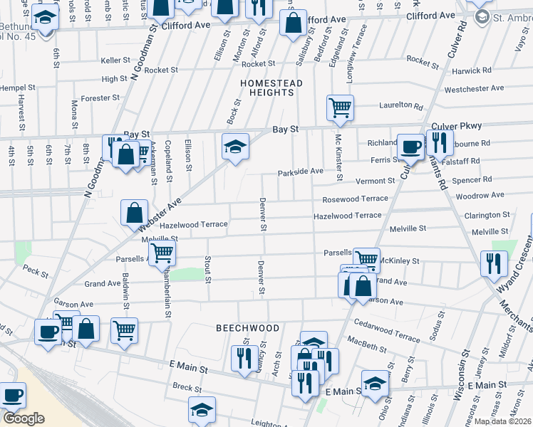 map of restaurants, bars, coffee shops, grocery stores, and more near 290 Melville Street in Rochester