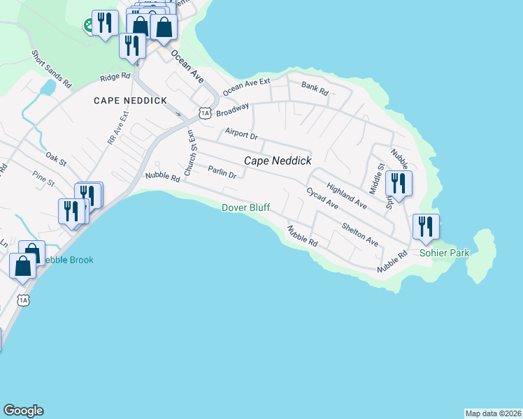 map of restaurants, bars, coffee shops, grocery stores, and more near 83 Nubble Road in York