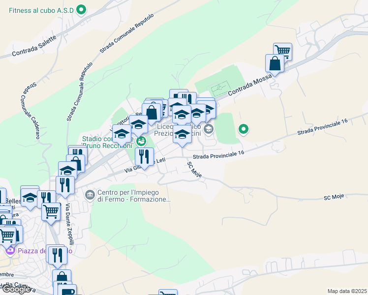 map of restaurants, bars, coffee shops, grocery stores, and more near Strada Provinciale 16 in Fermo