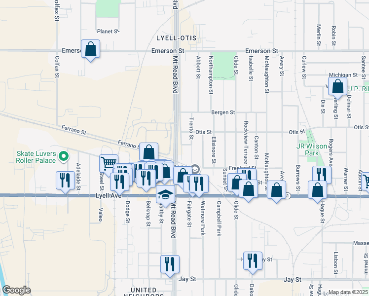 map of restaurants, bars, coffee shops, grocery stores, and more near 13 Trento Street in Rochester