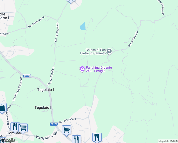 map of restaurants, bars, coffee shops, grocery stores, and more near 504 Strada di Canneto in Provincia di Perugia