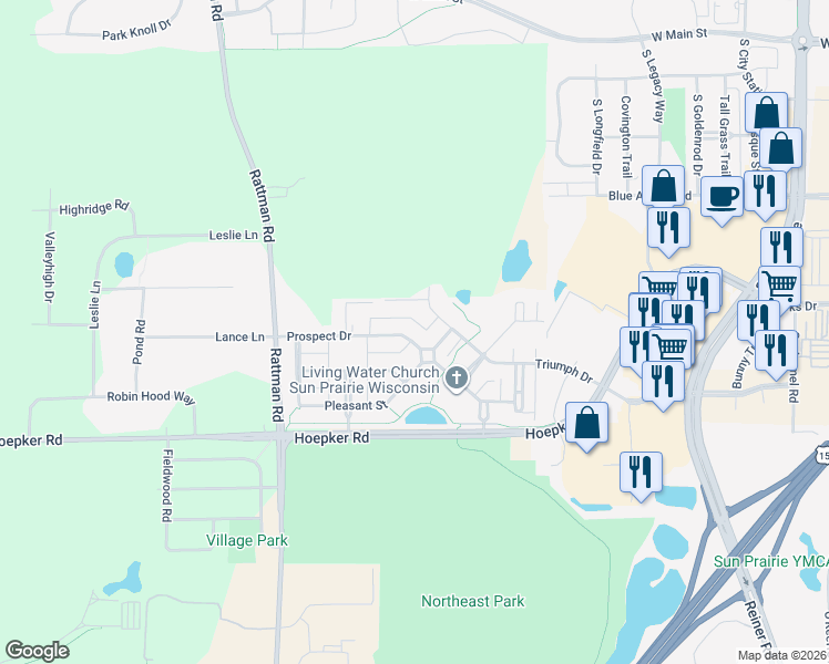 map of restaurants, bars, coffee shops, grocery stores, and more near 3109 Hoepker Road in Madison