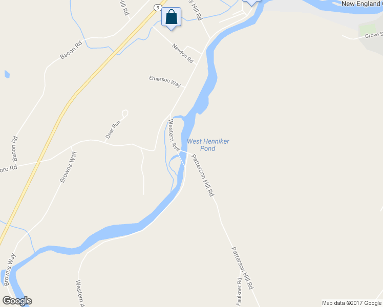 map of restaurants, bars, coffee shops, grocery stores, and more near 41 Patterson Hill Road in Henniker