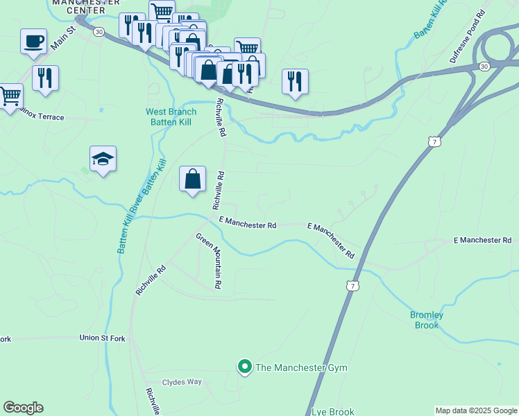 map of restaurants, bars, coffee shops, grocery stores, and more near 3466 Richville Road in Bennington County
