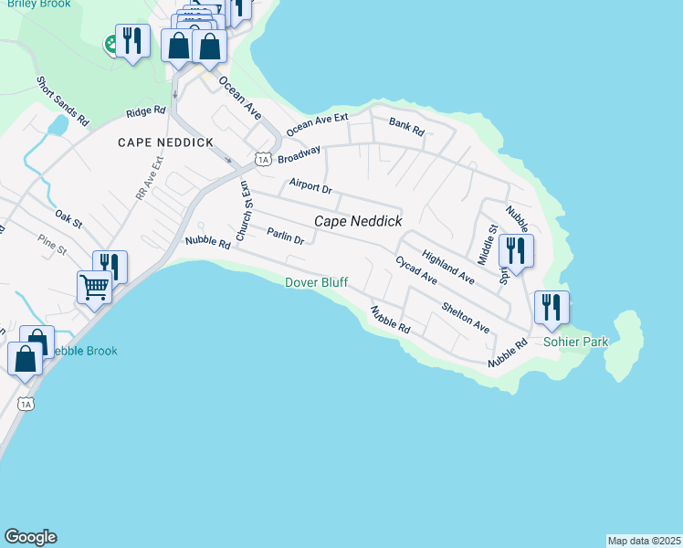 map of restaurants, bars, coffee shops, grocery stores, and more near 82 Nubble Road in York