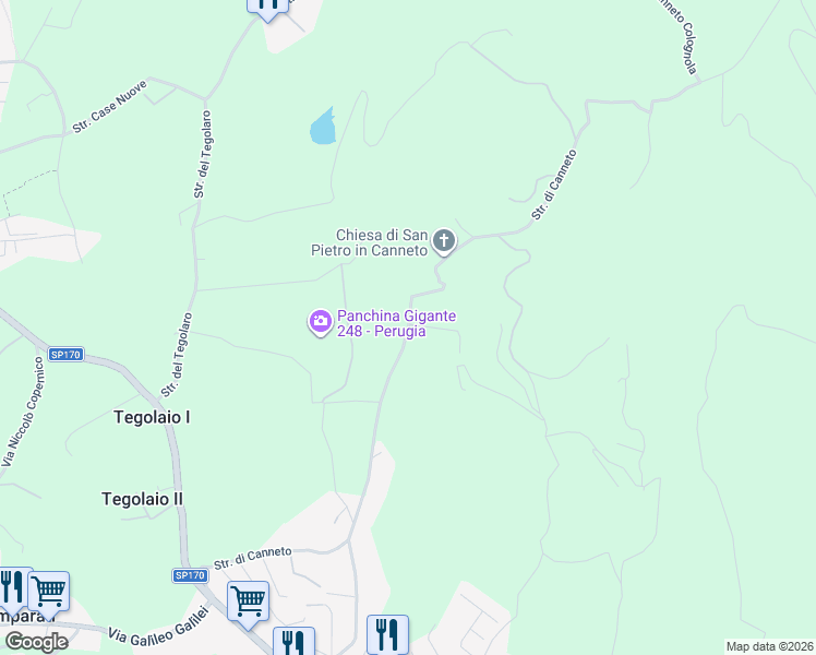 map of restaurants, bars, coffee shops, grocery stores, and more near 504 Strada di Canneto in Provincia di Perugia
