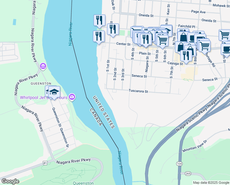 map of restaurants, bars, coffee shops, grocery stores, and more near 206 Tuscarora Street in Lewiston