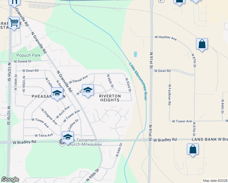 map of restaurants, bars, coffee shops, grocery stores, and more near 9421 West Arch Avenue in Milwaukee