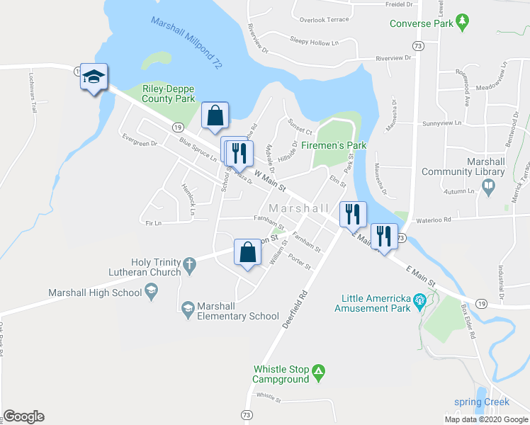 map of restaurants, bars, coffee shops, grocery stores, and more near 420 Farnham Street in Marshall