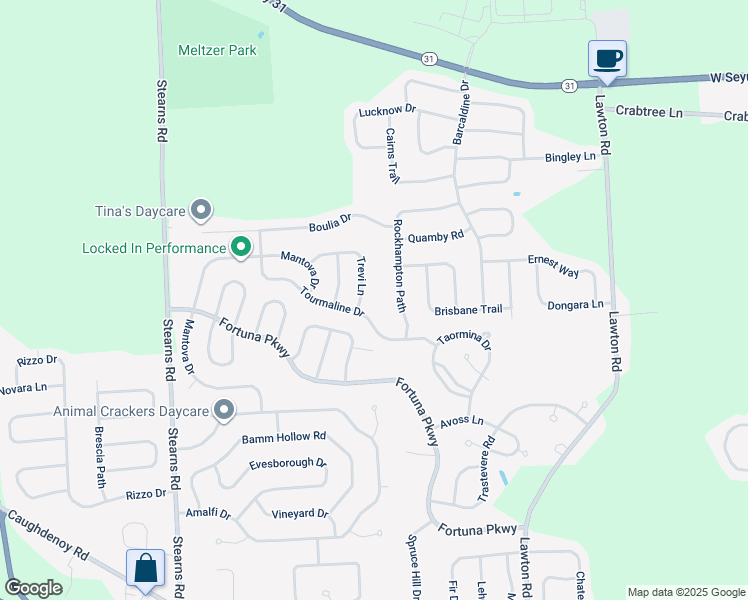 map of restaurants, bars, coffee shops, grocery stores, and more near 8222 Trevi Lane in Clay