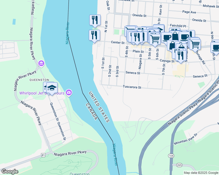 map of restaurants, bars, coffee shops, grocery stores, and more near 135 Tuscarora Street in Lewiston