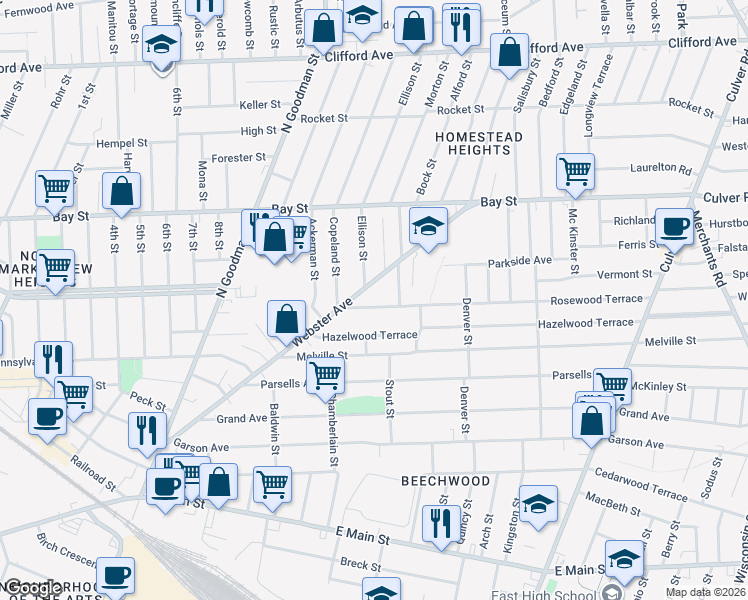 map of restaurants, bars, coffee shops, grocery stores, and more near in Rochester