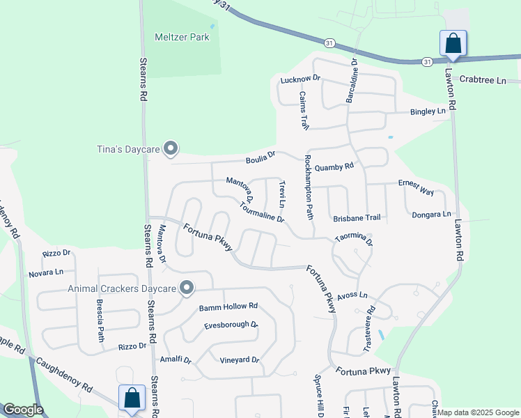 map of restaurants, bars, coffee shops, grocery stores, and more near 5408 Tourmaline Drive in Clay
