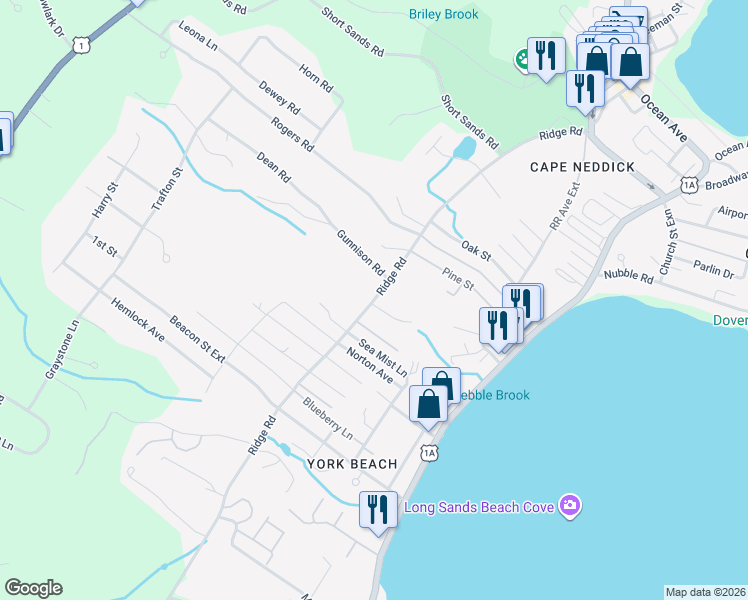 map of restaurants, bars, coffee shops, grocery stores, and more near 46 Midnight Drive in York