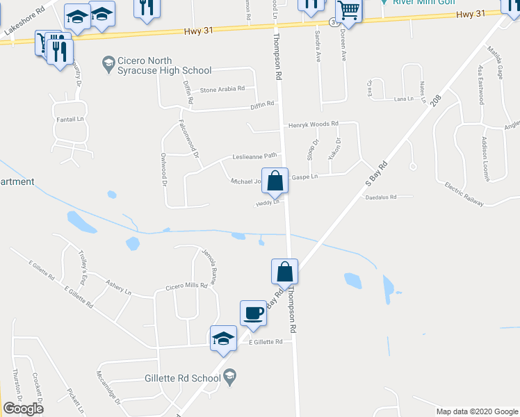 map of restaurants, bars, coffee shops, grocery stores, and more near 6176 Heddy Lane in Cicero