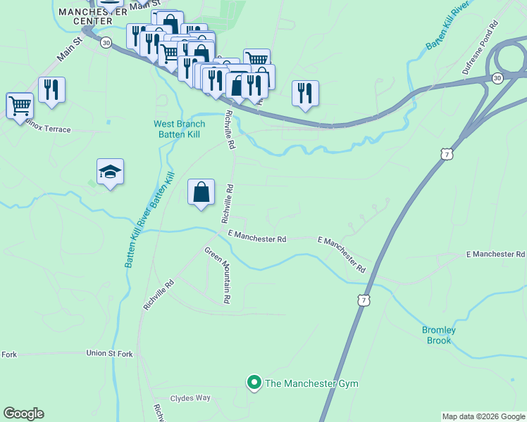 map of restaurants, bars, coffee shops, grocery stores, and more near 3466 Richville Road in Bennington County