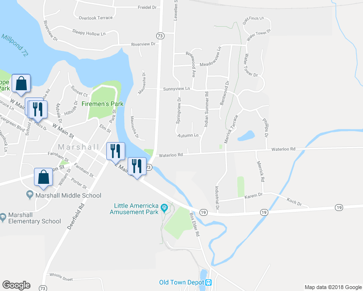 map of restaurants, bars, coffee shops, grocery stores, and more near 203 Cody Circle in Marshall