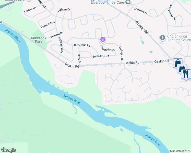 map of restaurants, bars, coffee shops, grocery stores, and more near 8199 Rachel Court in Clay